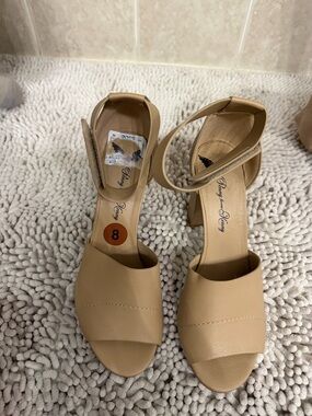 Beige Ankle-Strap Block Heel Sandals - size 8